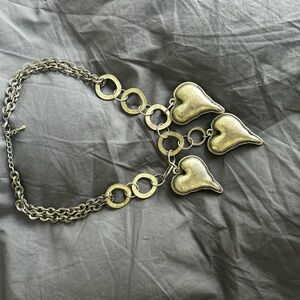 Vintage-Inspired Gold Heart Charm Statement Necklace